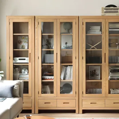 Glam Wooden Display Cabinet with Drawers & Adjustable Shelves Image - 3