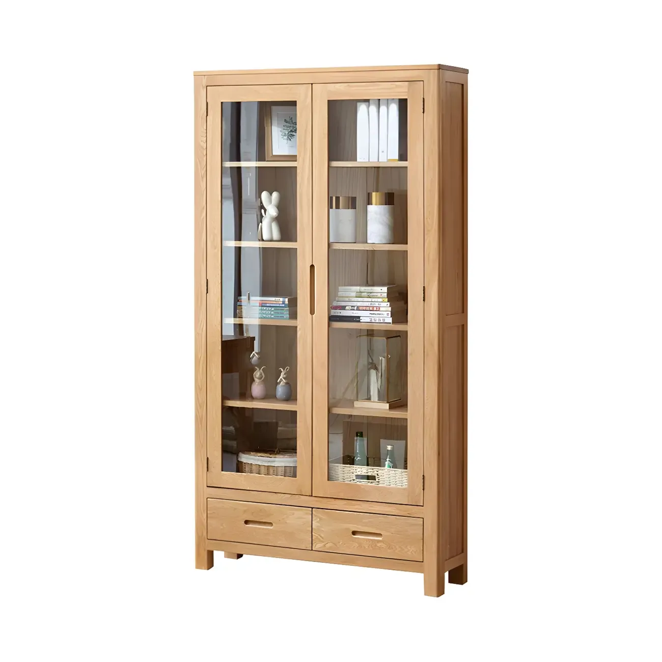 Glam Wooden Display Cabinet with Drawers & Adjustable Shelves Image - 9
