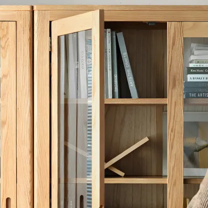 Glam Wooden Display Cabinet with Drawers & Adjustable Shelves Image - 11