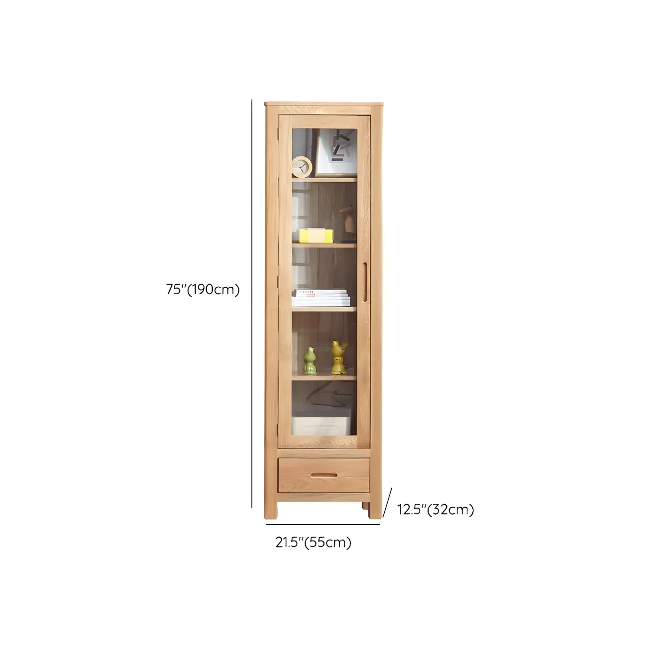 Glam Wooden Display Cabinet with Drawers & Adjustable Shelves #size