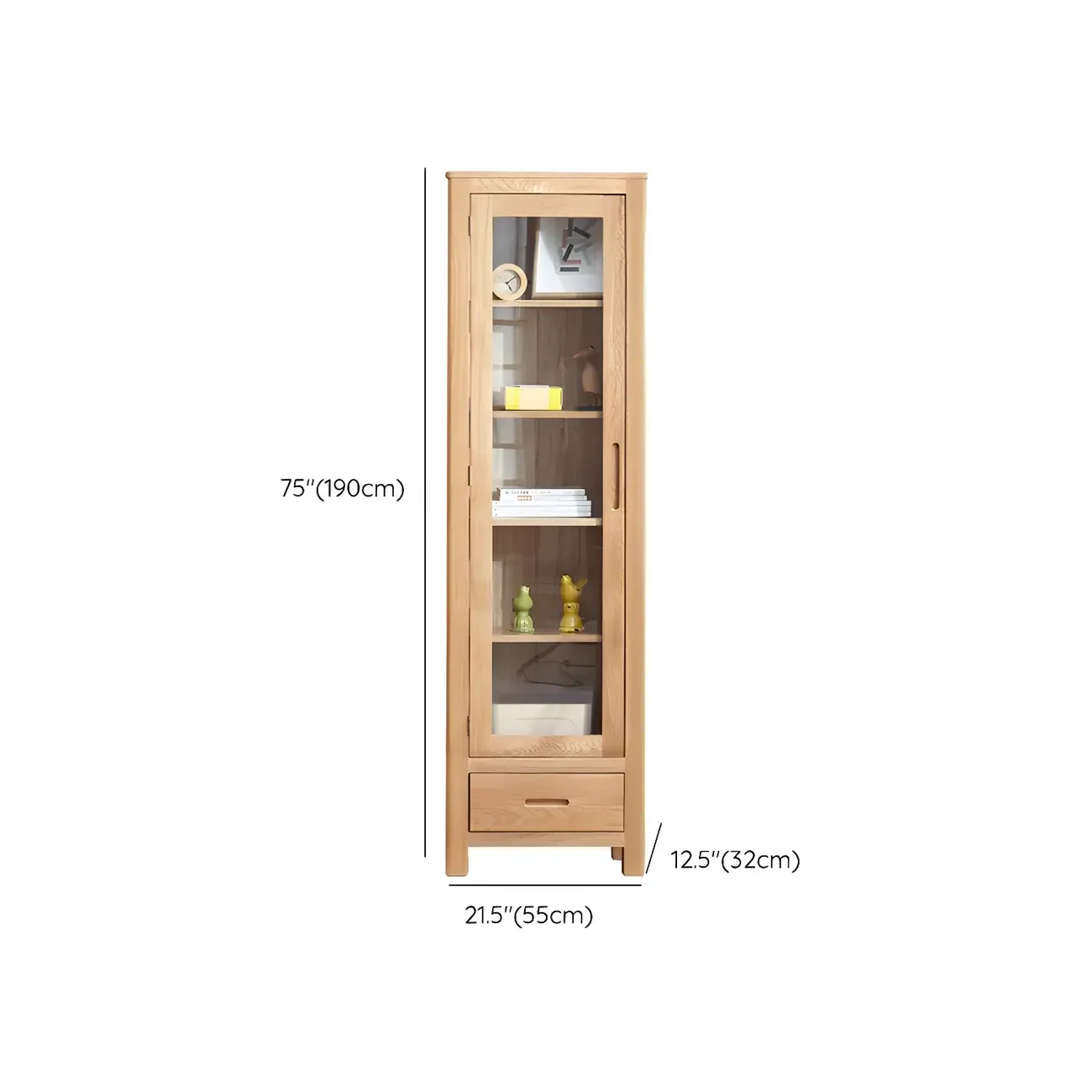 Glam Wooden Display Cabinet with Drawers & Adjustable Shelves #size