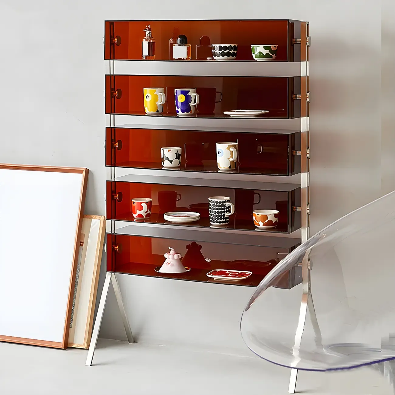 Modern Acrylic Display Cabinet with Stainless Steel Legs for Home Image - 1