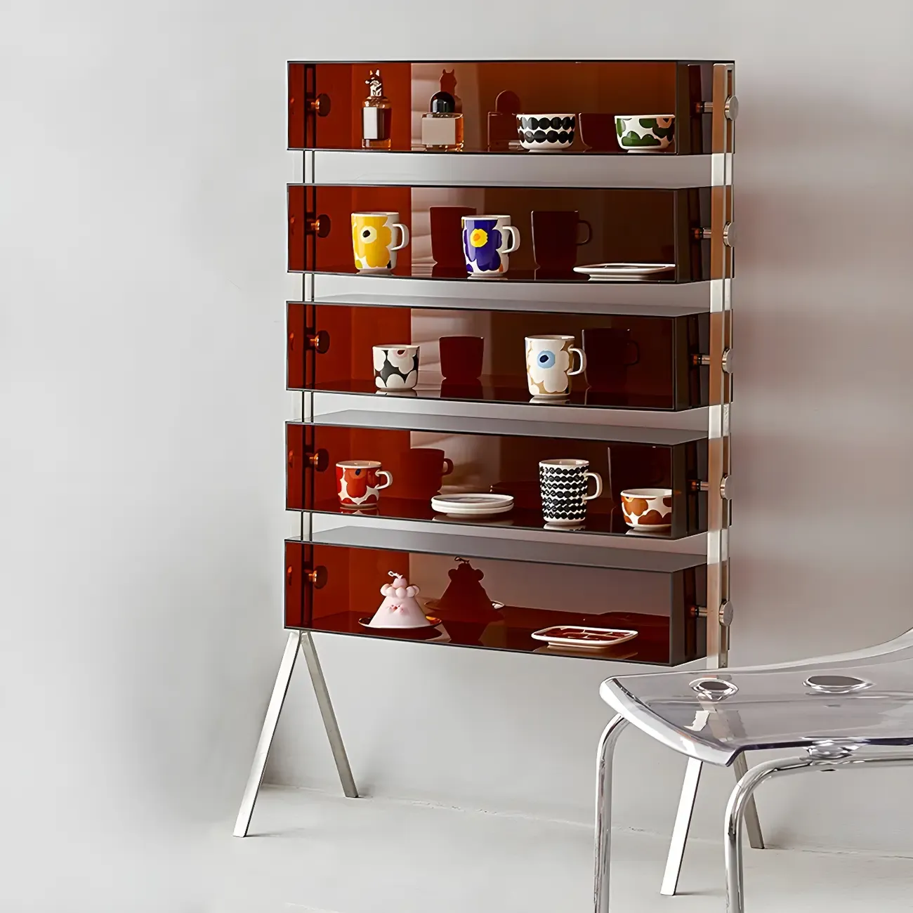 Modern Acrylic Display Cabinet with Stainless Steel Legs for Home Image - 4