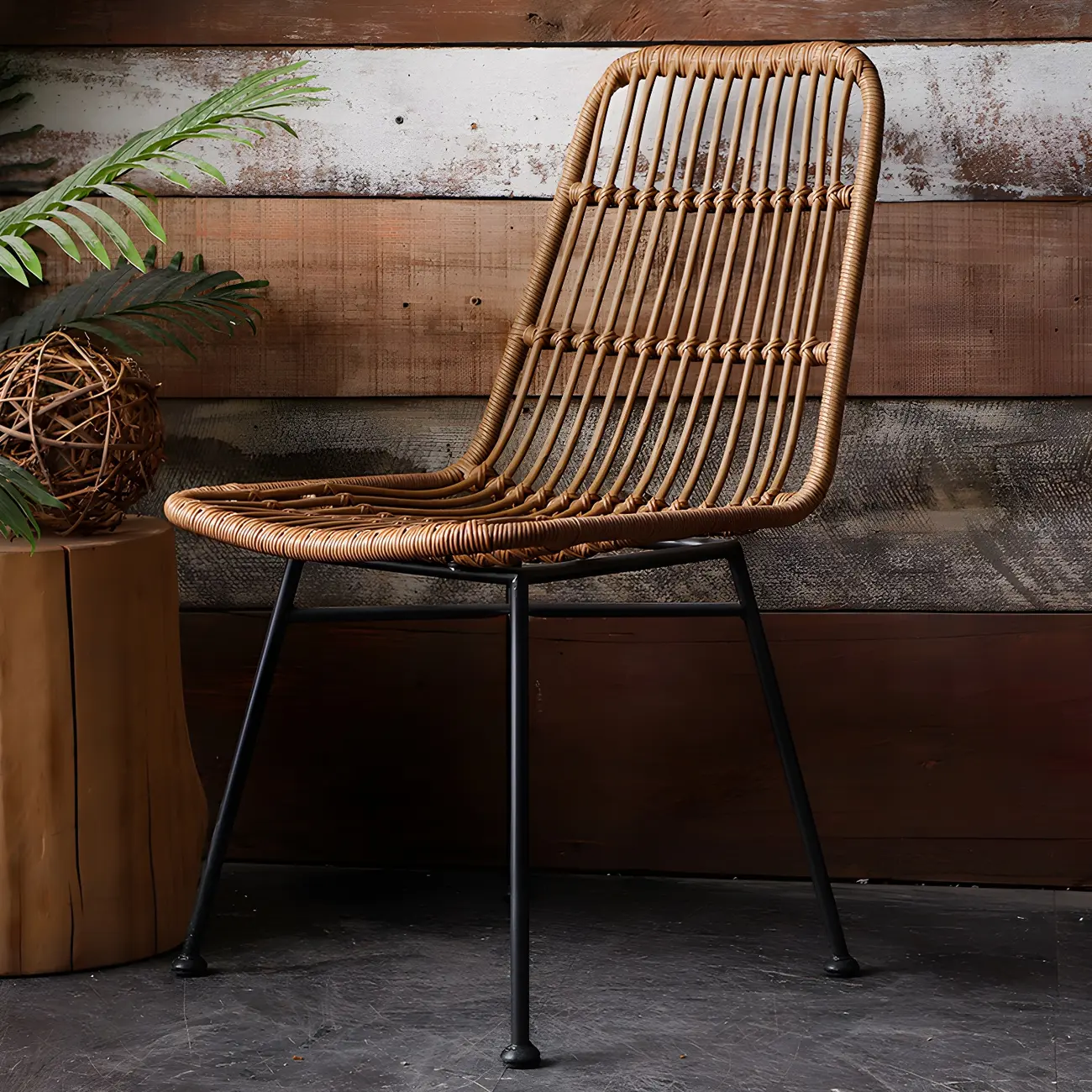 Set of 2 Durable Wicker Outdoor Dining Chairs with Metal Legs Image - 1 | homeyfad