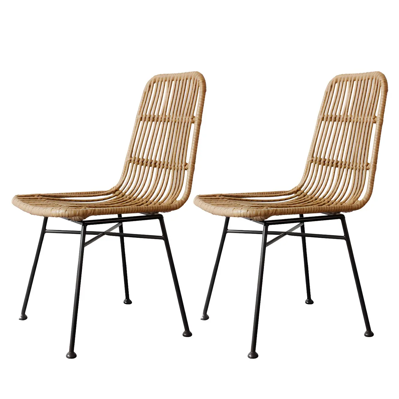 Set of 2 Durable Wicker Outdoor Dining Chairs with Metal Legs Image - 2 | homeyfad