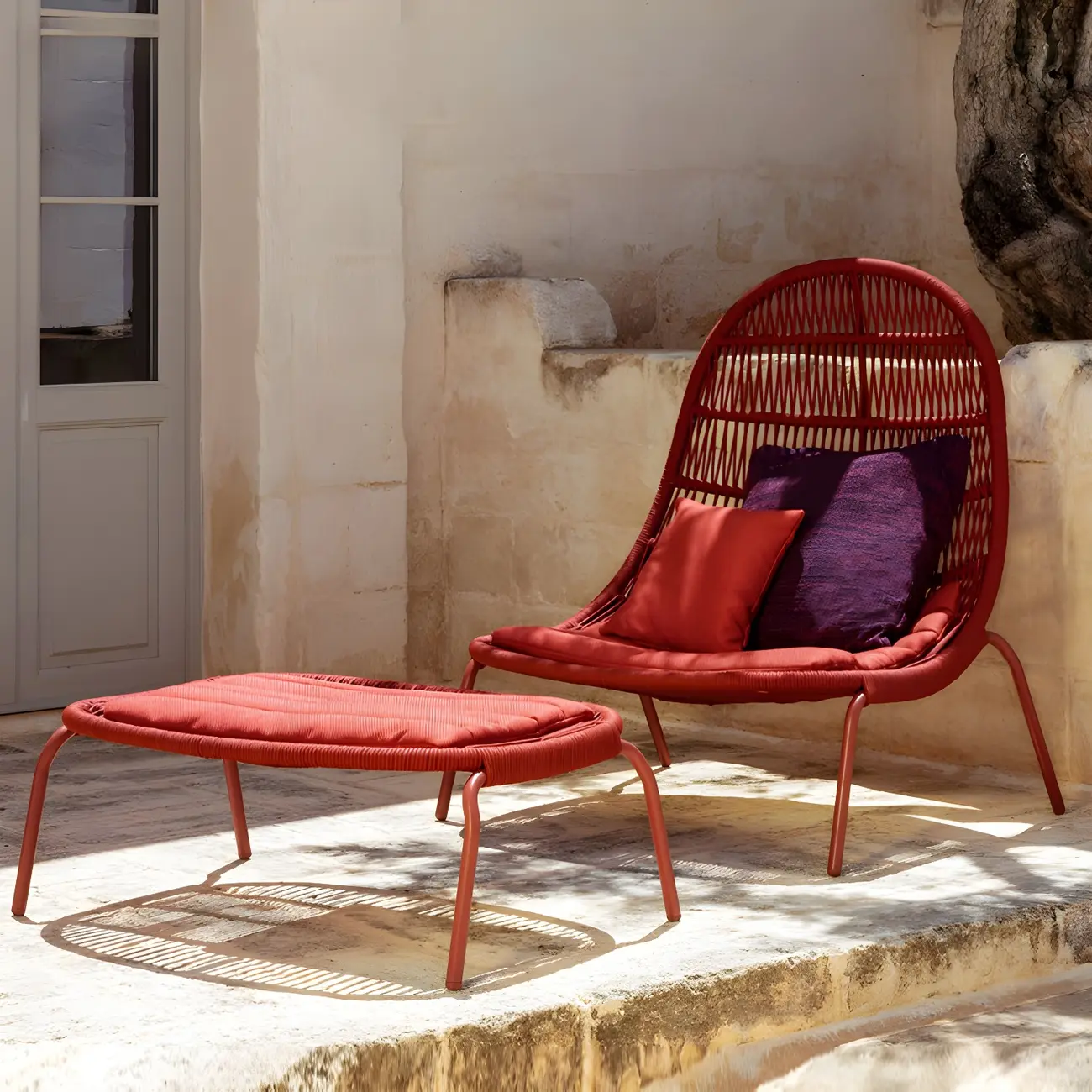 Modern Red Color Cushion Patio Sofa with Water Resistant Accent Image - 1 | homeyfad