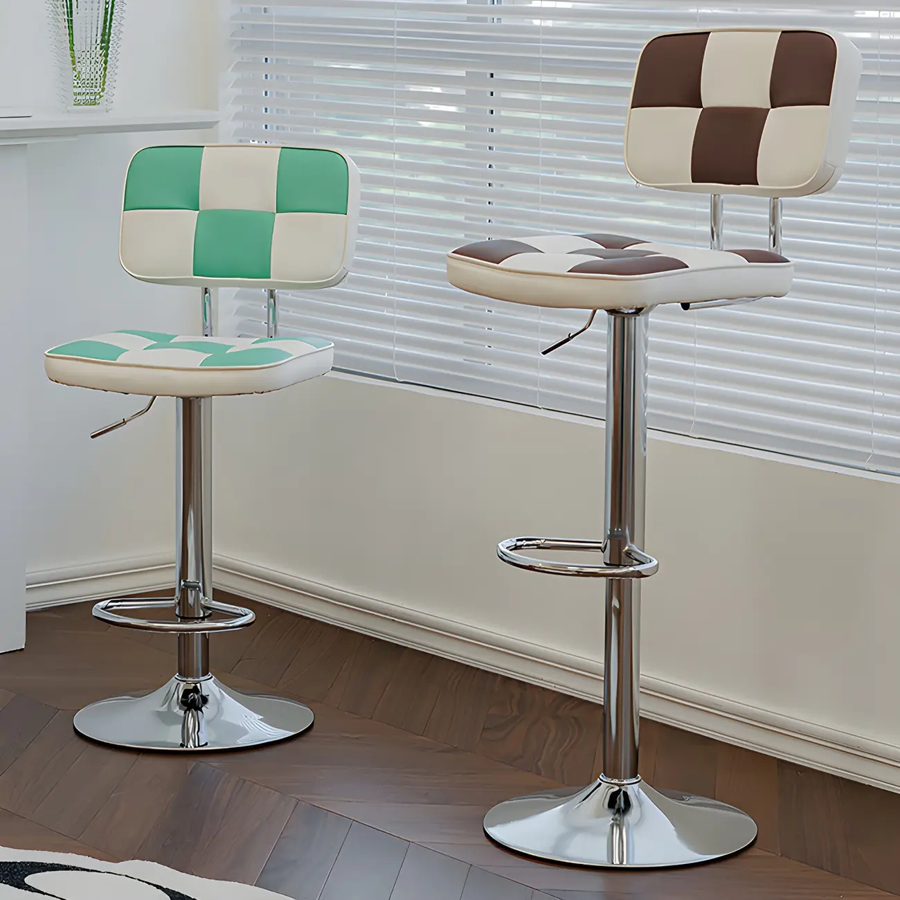 Glam Leather Adjustable Cushioned Swivel Bar Stool with Backrest Image - 2 | homeyfad