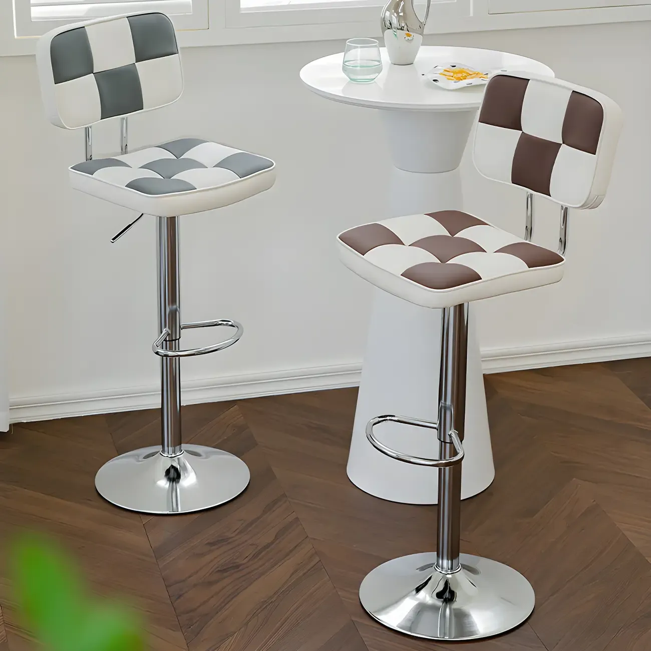 Glam Leather Adjustable Cushioned Swivel Bar Stool with Backrest Image - 3