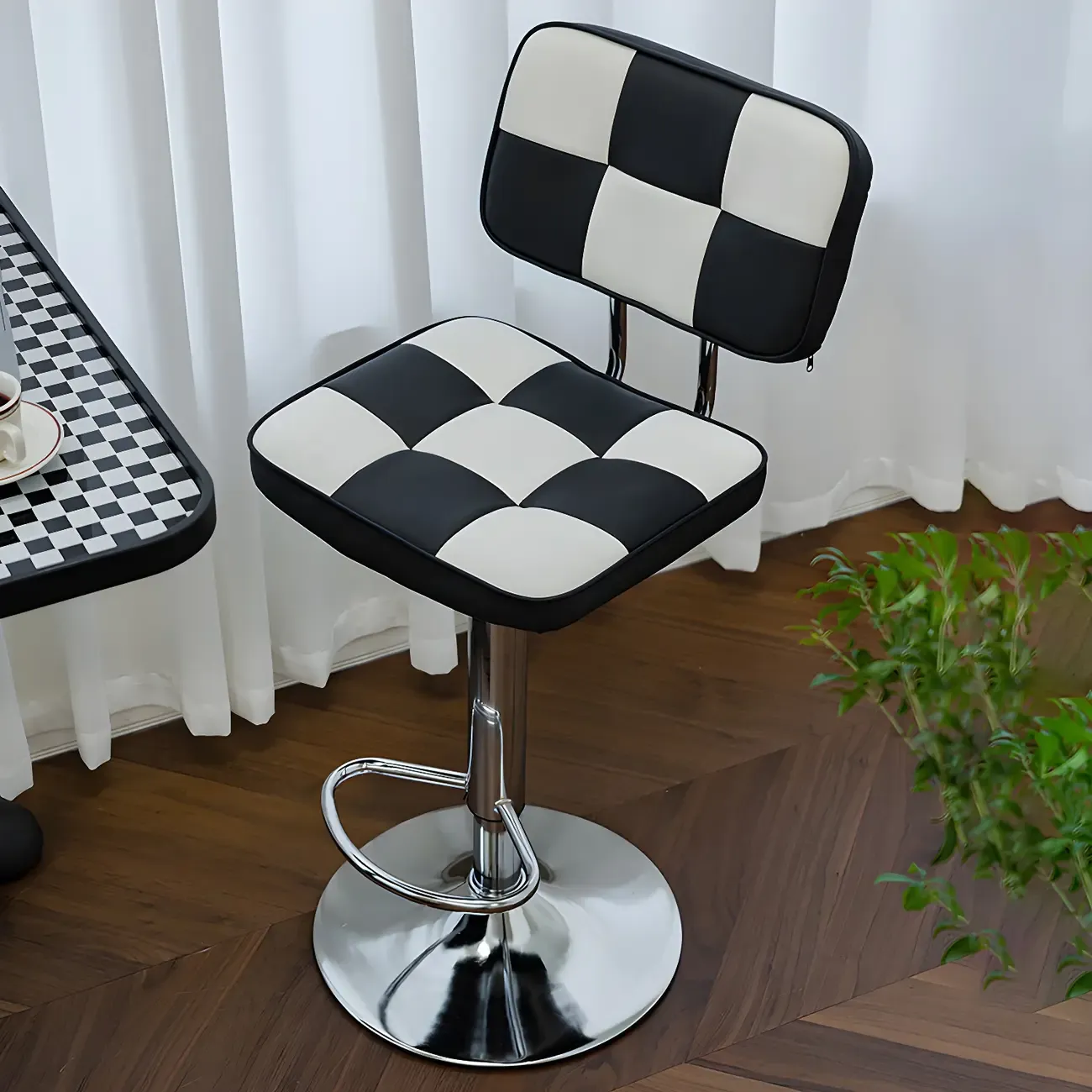 Glam Leather Adjustable Cushioned Swivel Bar Stool with Backrest Image - 18
