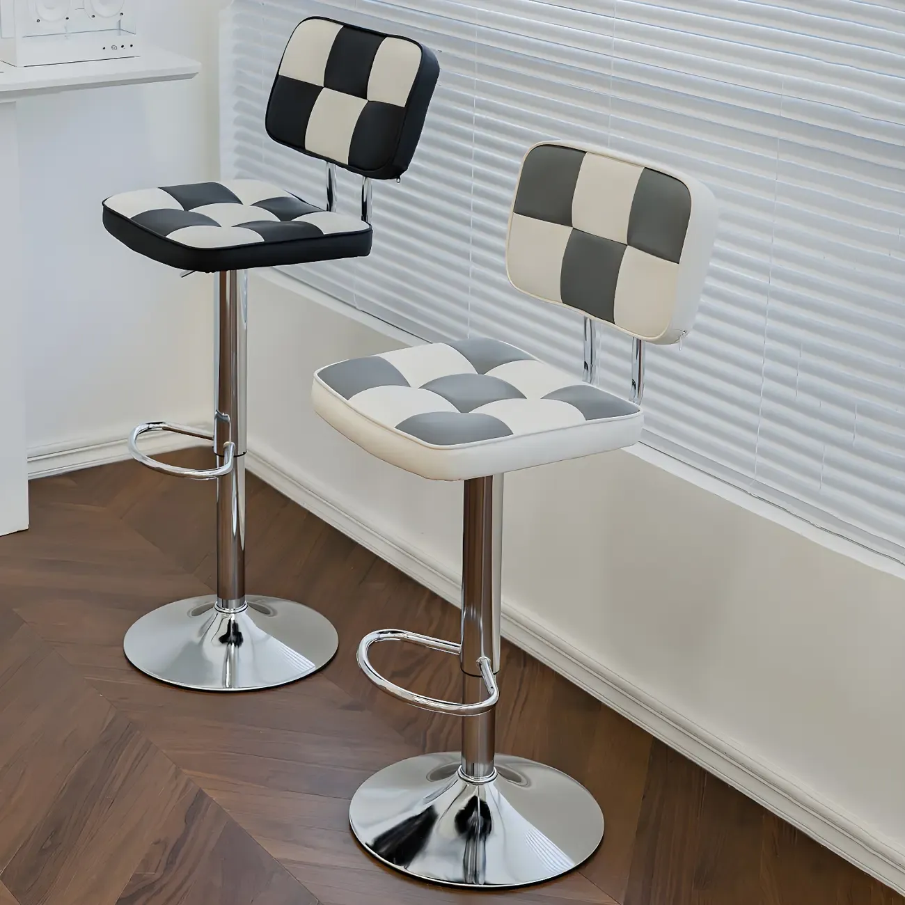Glam Leather Adjustable Cushioned Swivel Bar Stool with Backrest Image - 19