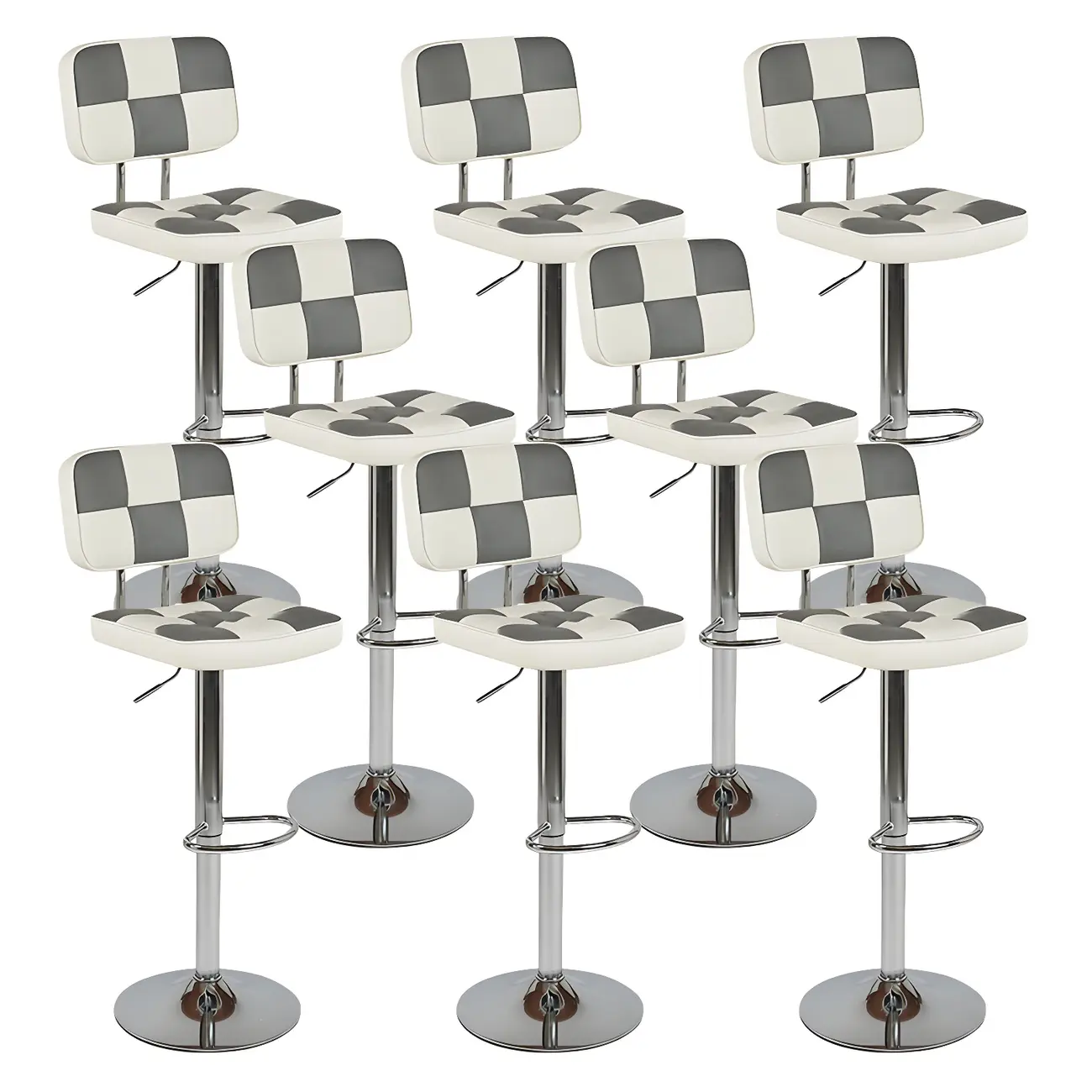 Glam Leather Adjustable Cushioned Swivel Bar Stool with Backrest Image - 24 | homeyfad