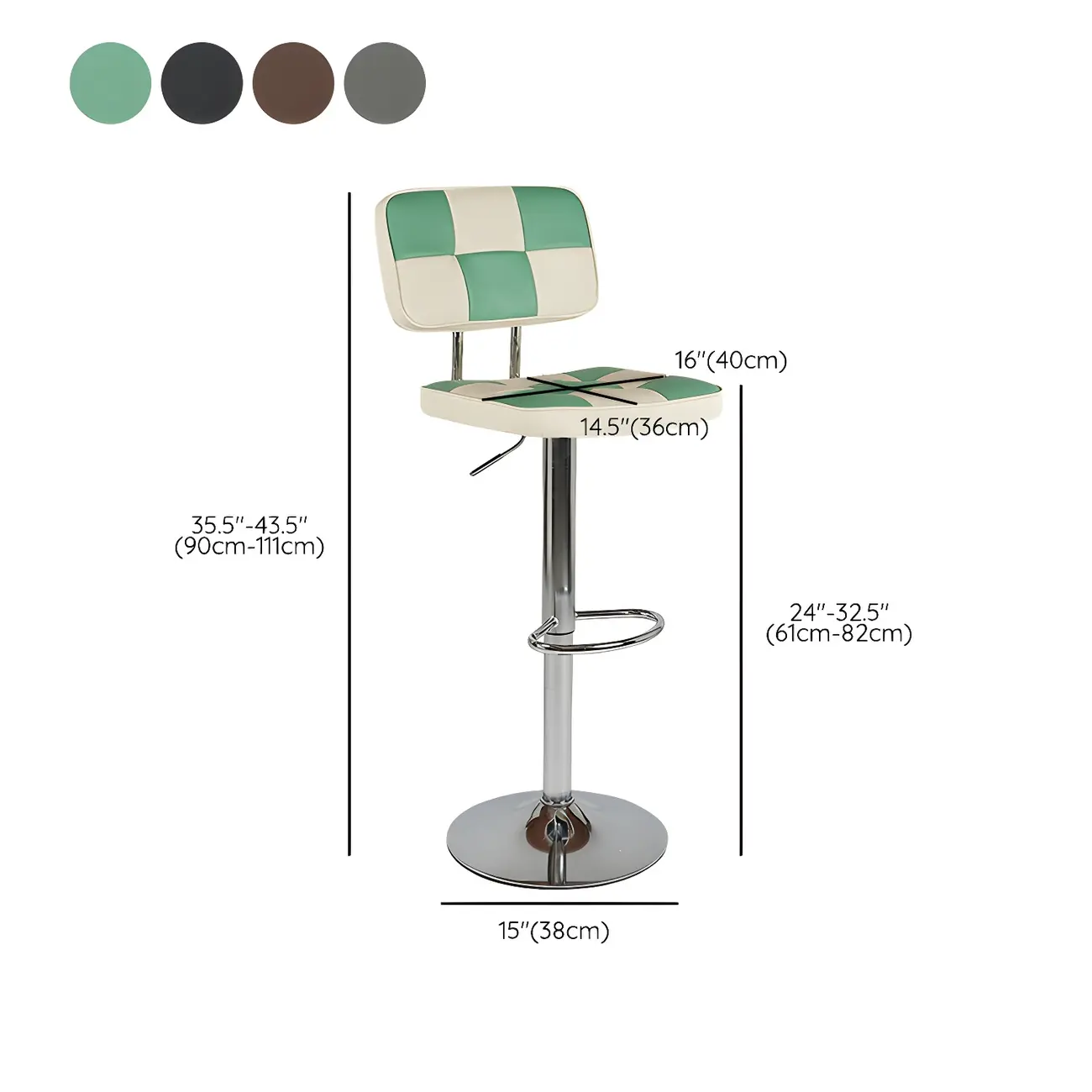 Glam Leather Adjustable Cushioned Swivel Bar Stool with Backrest #size