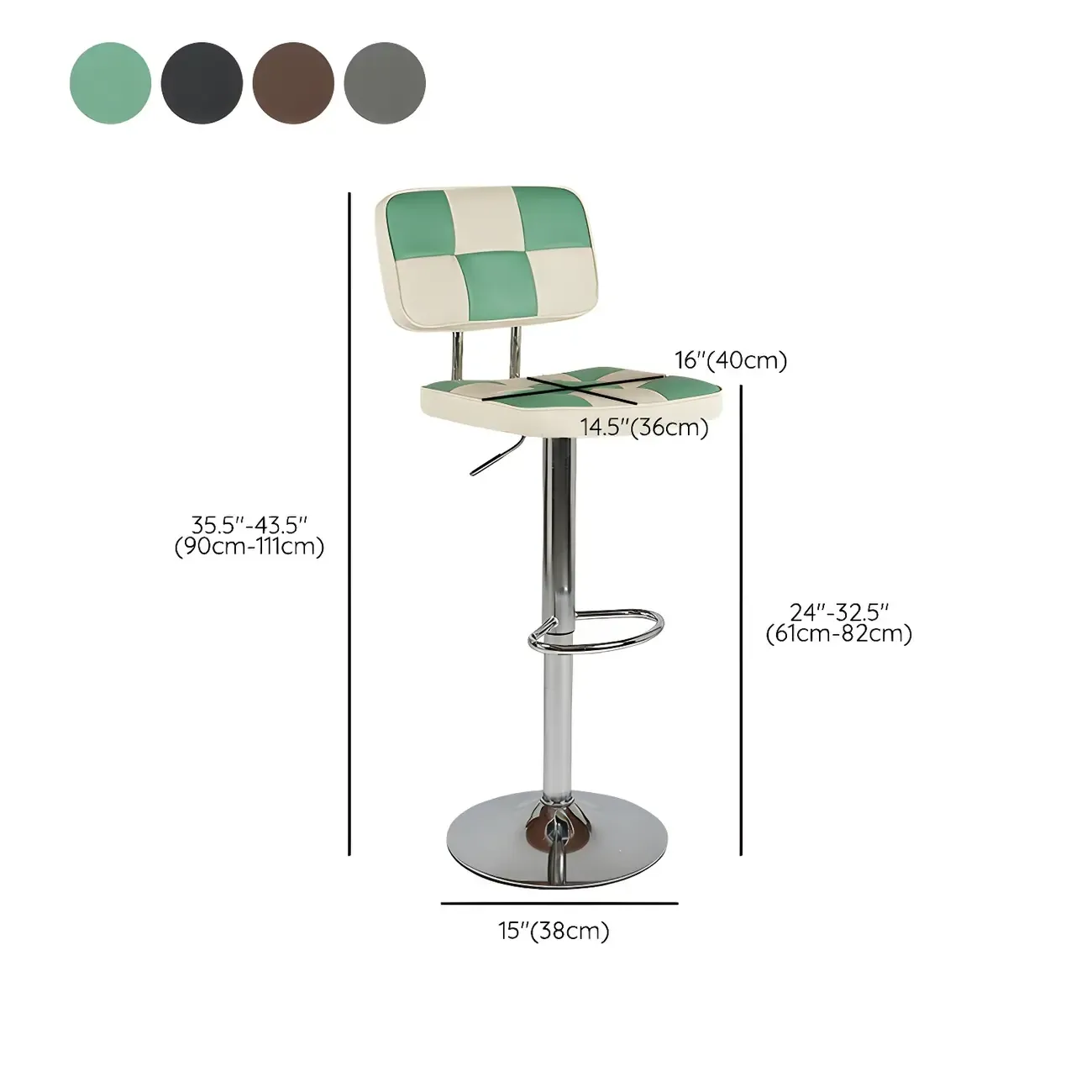 Glam Leather Adjustable Cushioned Swivel Bar Stool with Backrest #size