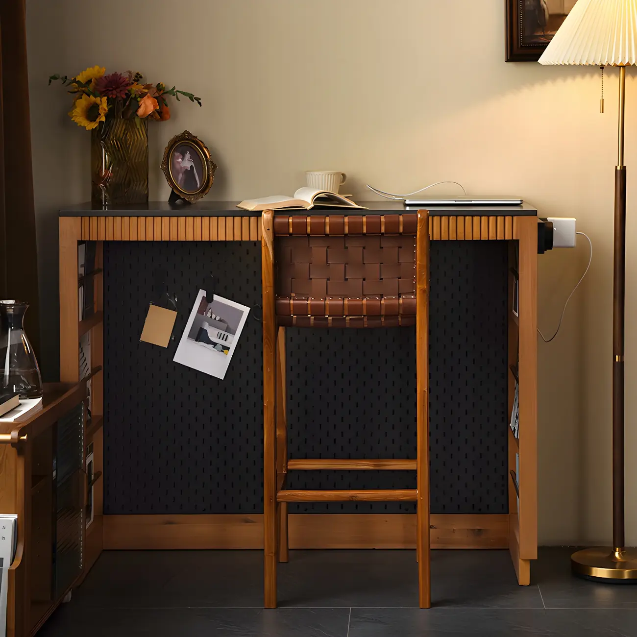 Rustic Reddish Brown Wooden Woven Bar Stool | homeyfad