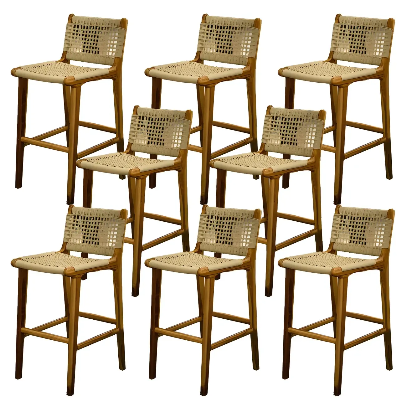 Rustic Reddish Brown Wooden Woven Bar Stool