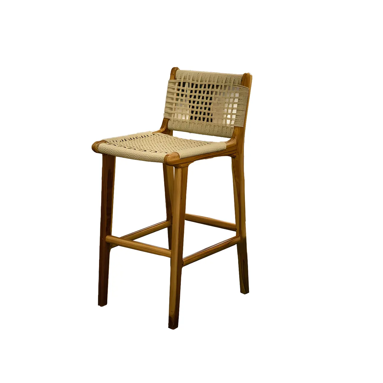 Rustic Reddish Brown Wooden Woven Bar Stool | homeyfad