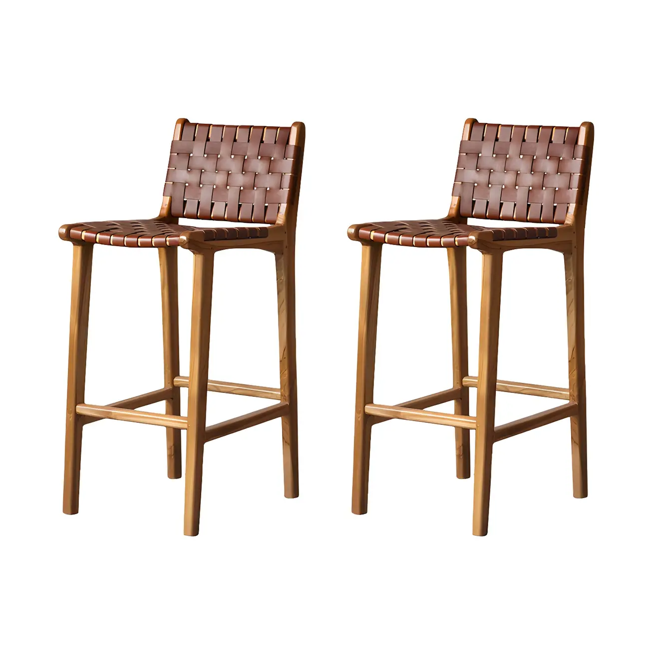 Rustic Reddish Brown Wooden Woven Bar Stool | homeyfad
