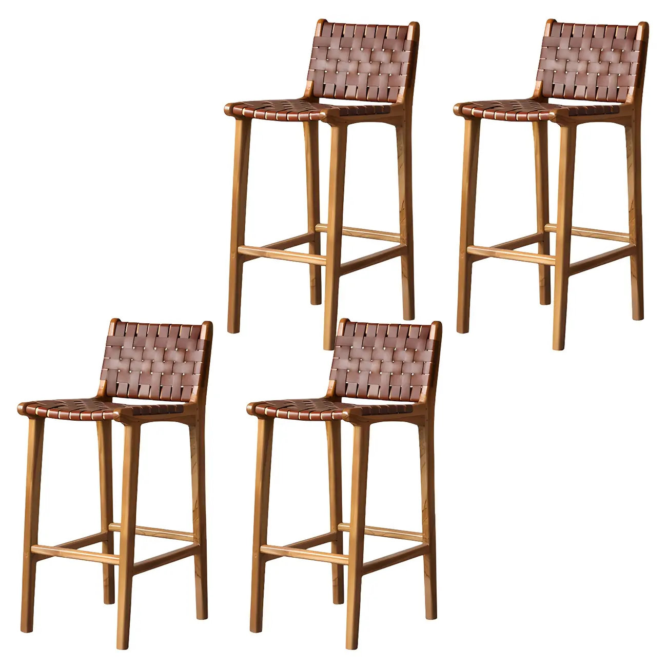 Rustic Reddish Brown Wooden Woven Bar Stool | homeyfad