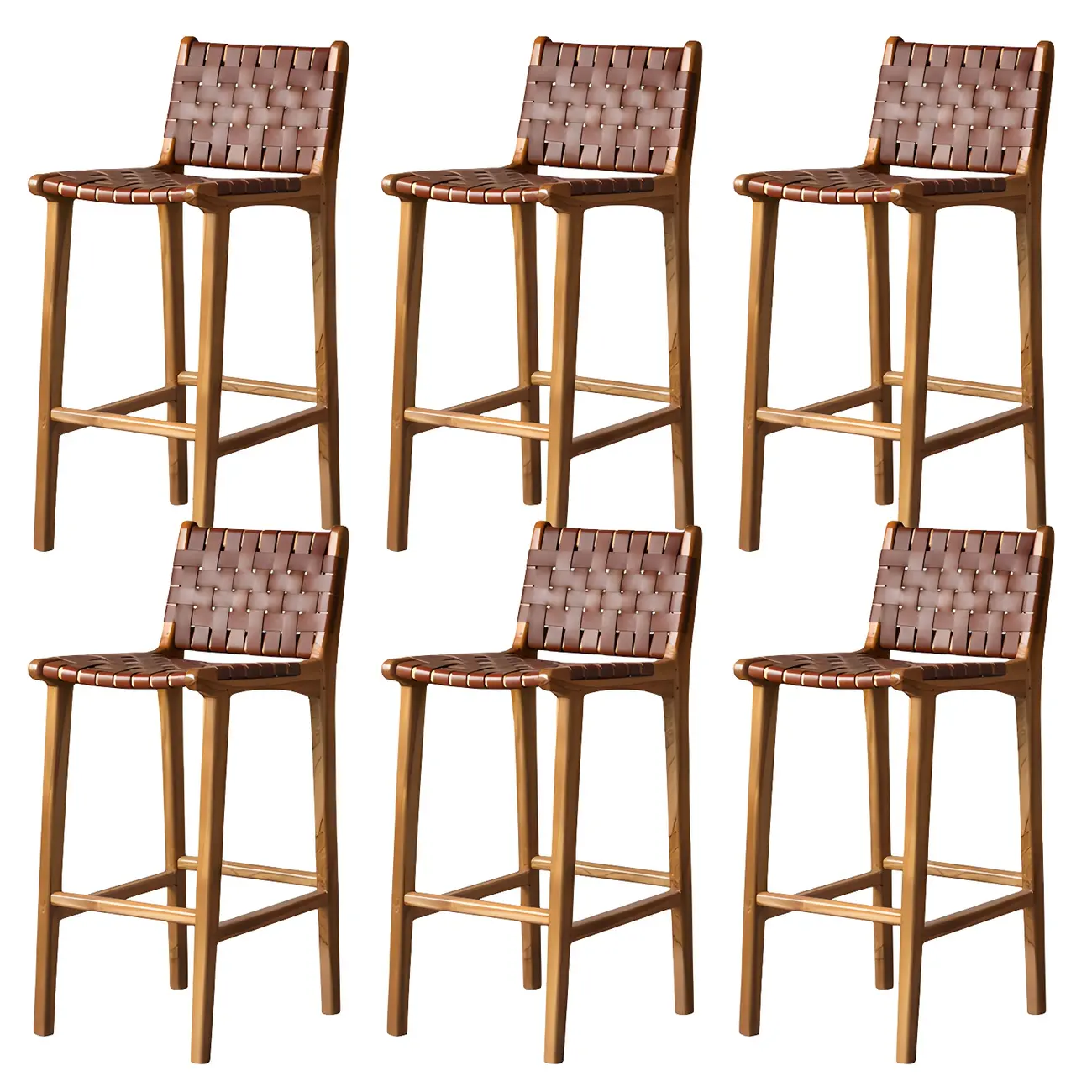 Rustic Reddish Brown Wooden Woven Bar Stool | homeyfad