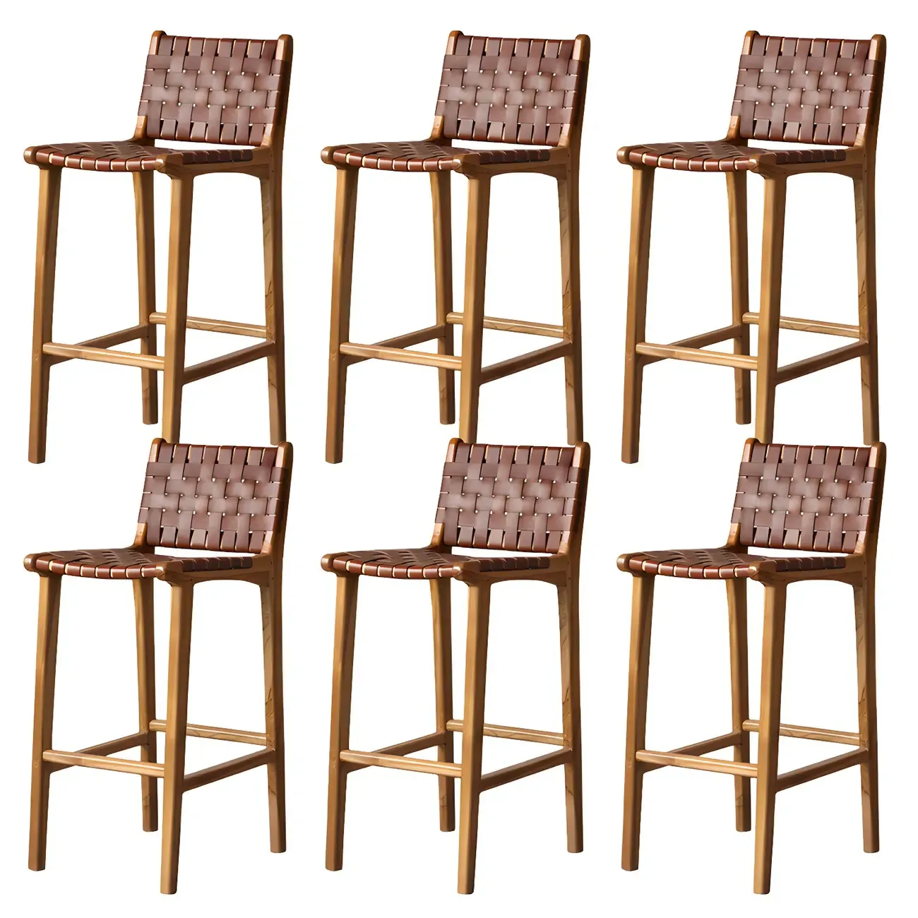 Rustic Reddish Brown Wooden Woven Bar Stool | HomeyFad