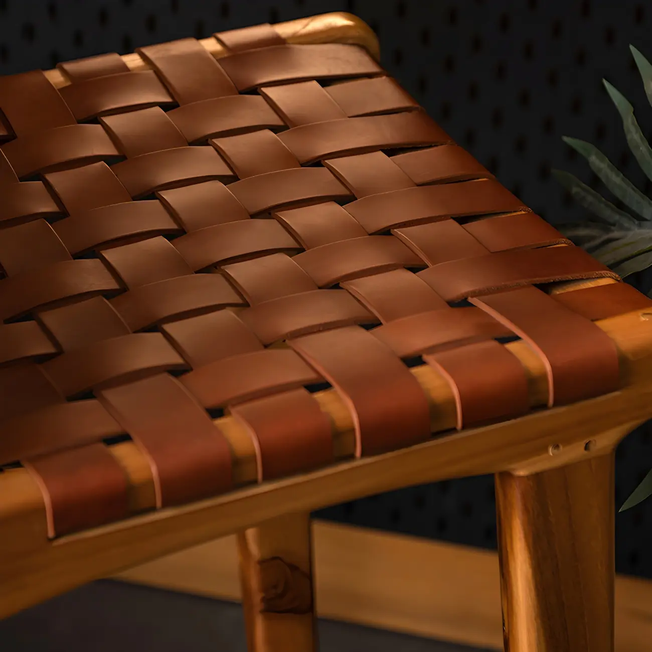 Rustic Reddish Brown Wooden Woven Bar Stool | homeyfad