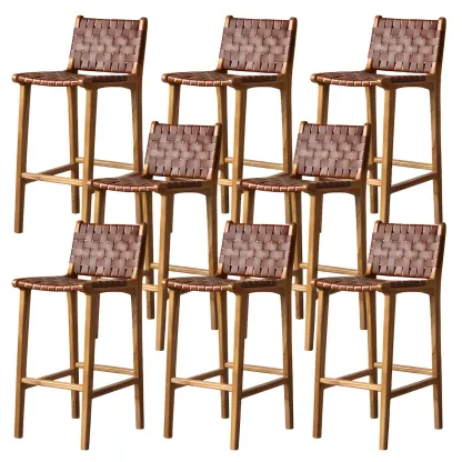 Rustic Reddish Brown Wooden Woven Bar Stool