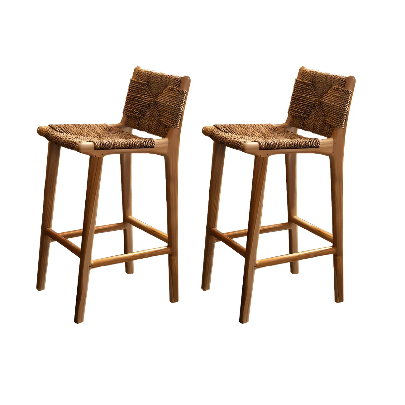 Rustic Reddish Brown Wooden Woven Bar Stool | homeyfad