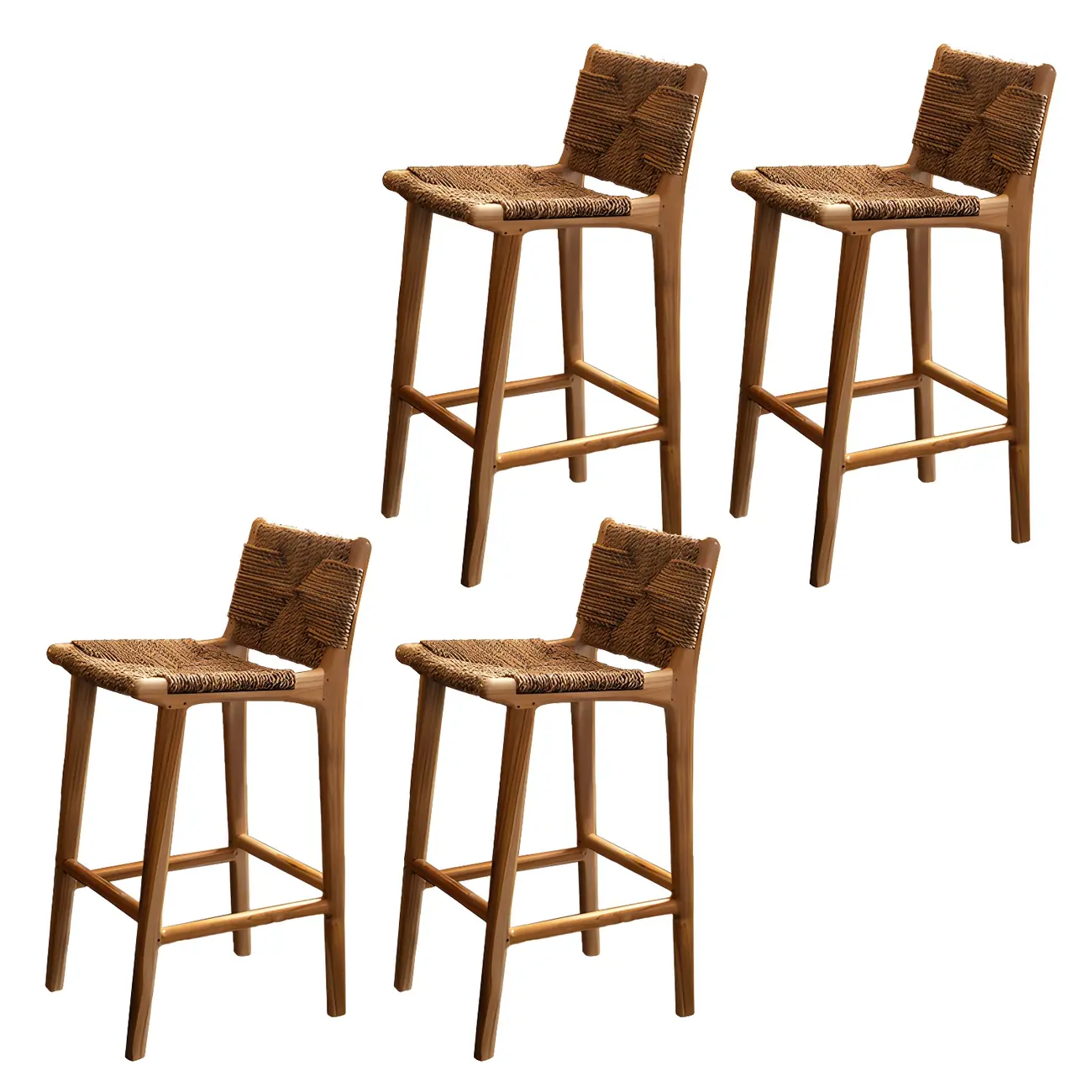 Rustic Reddish Brown Wooden Woven Bar Stool | homeyfad