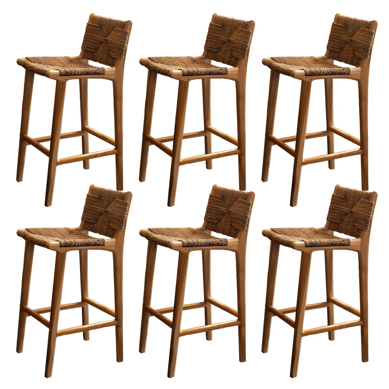 Rustic Reddish Brown Wooden Woven Bar Stool | homeyfad