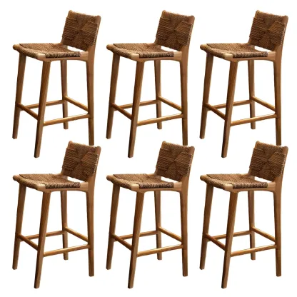 Rustic Reddish Brown Wooden Woven Bar Stool
