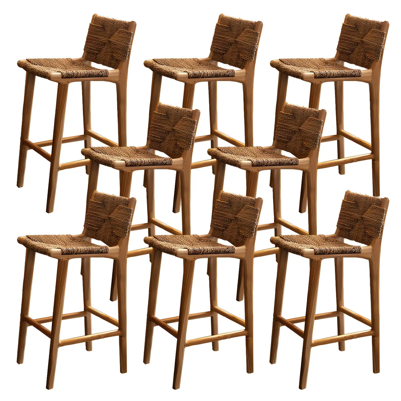 Rustic Reddish Brown Wooden Woven Bar Stool | homeyfad
