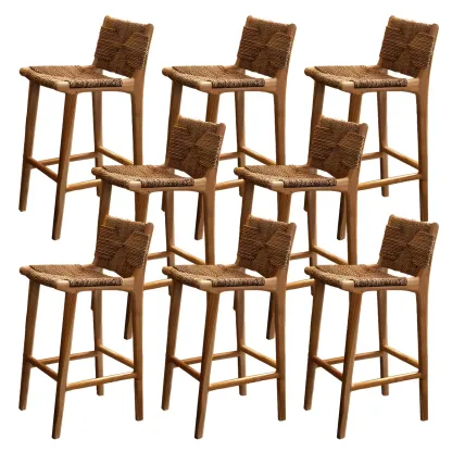 Rustic Reddish Brown Wooden Woven Bar Stool