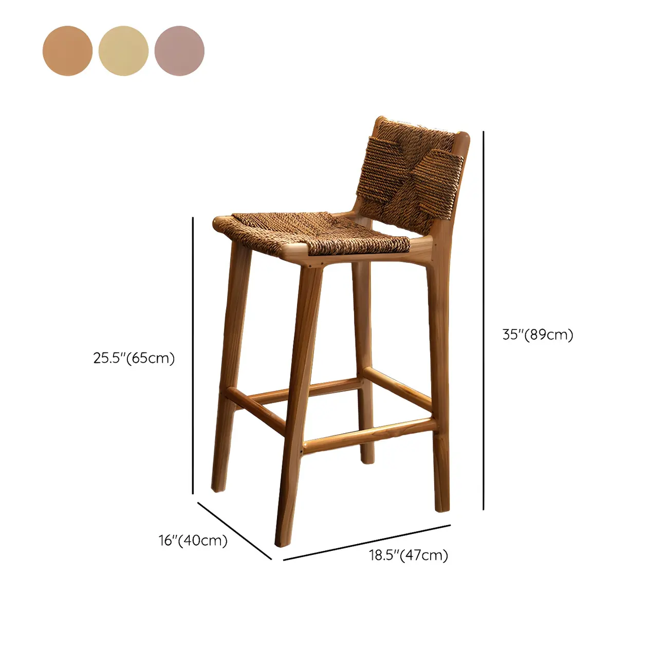 Rustic Reddish Brown Wooden Woven Bar Stool | homeyfad