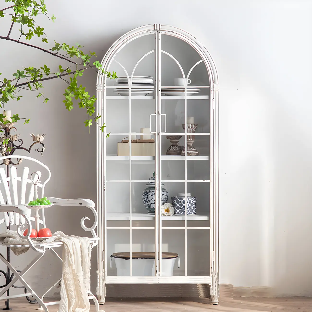 Vintage Wooden Glass Door Display Cabinet with Drawers & Shelf Image - 3 | homeyfad