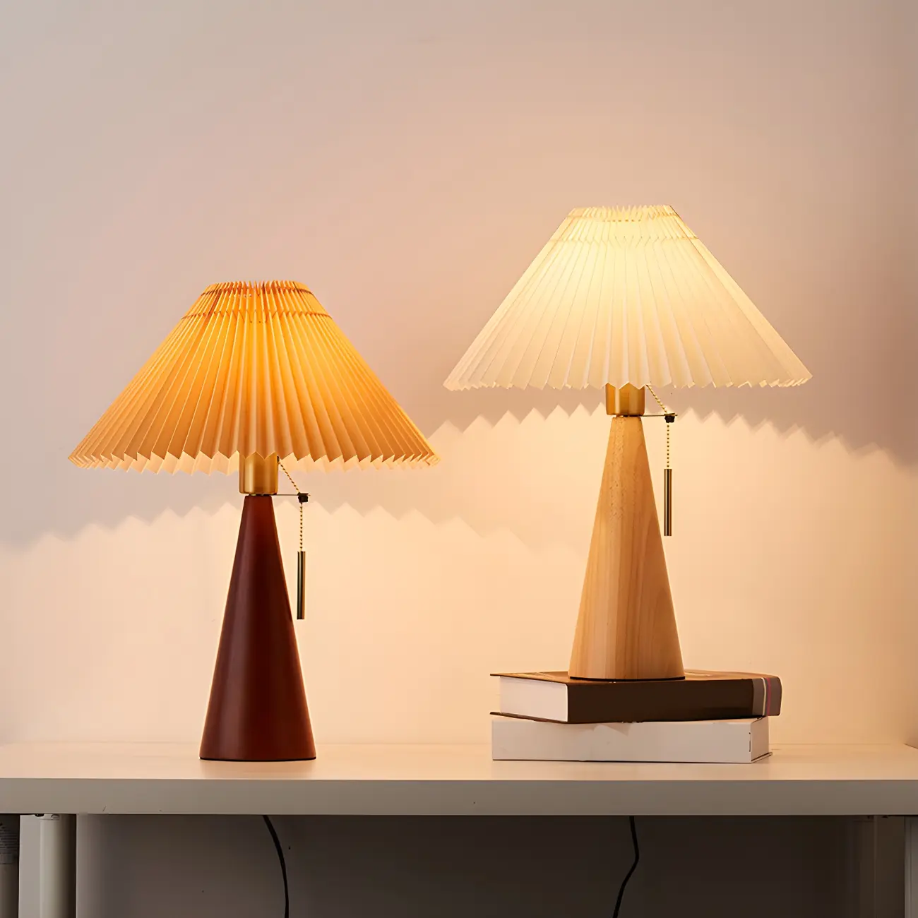 Modern Remote Wood Cone Bedside Table Lamp LED & Fabric  Image - 1 | homeyfad