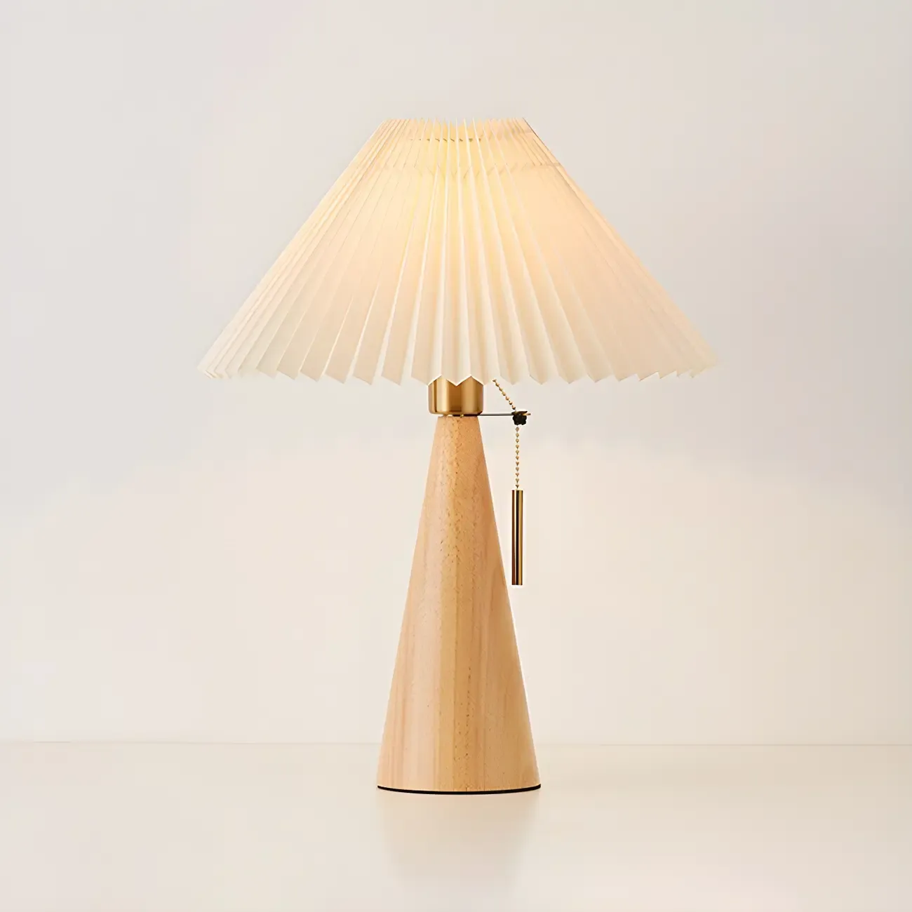 Modern Remote Wood Cone Bedside Table Lamp LED & Fabric  Image - 2