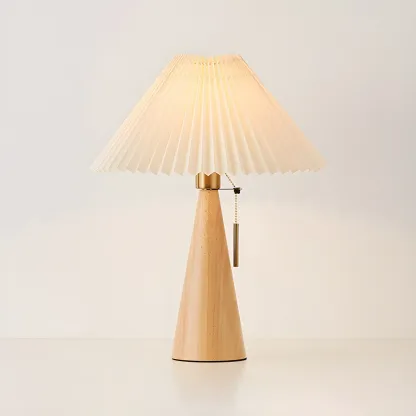 Modern Remote Wood Cone Bedside Table Lamp LED & Fabric  Image - 2