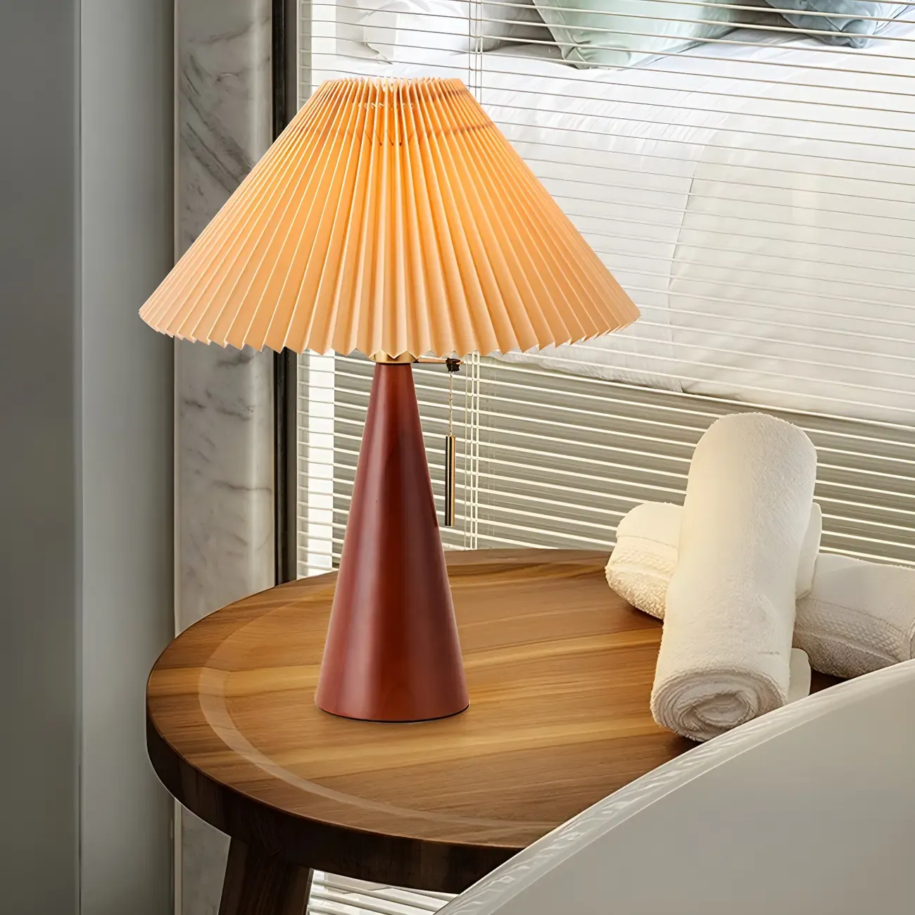 Modern Remote Wood Cone Bedside Table Lamp LED & Fabric  Image - 4