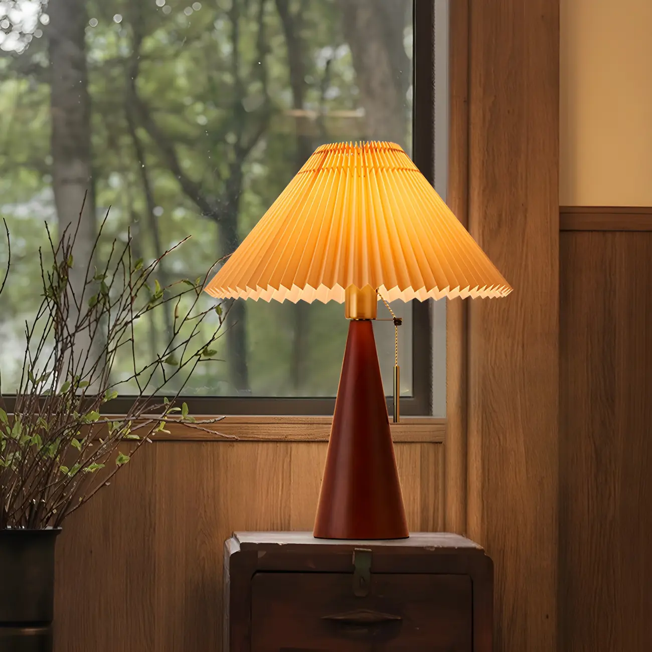 Modern Remote Wood Cone Bedside Table Lamp LED & Fabric  Image - 6 | homeyfad