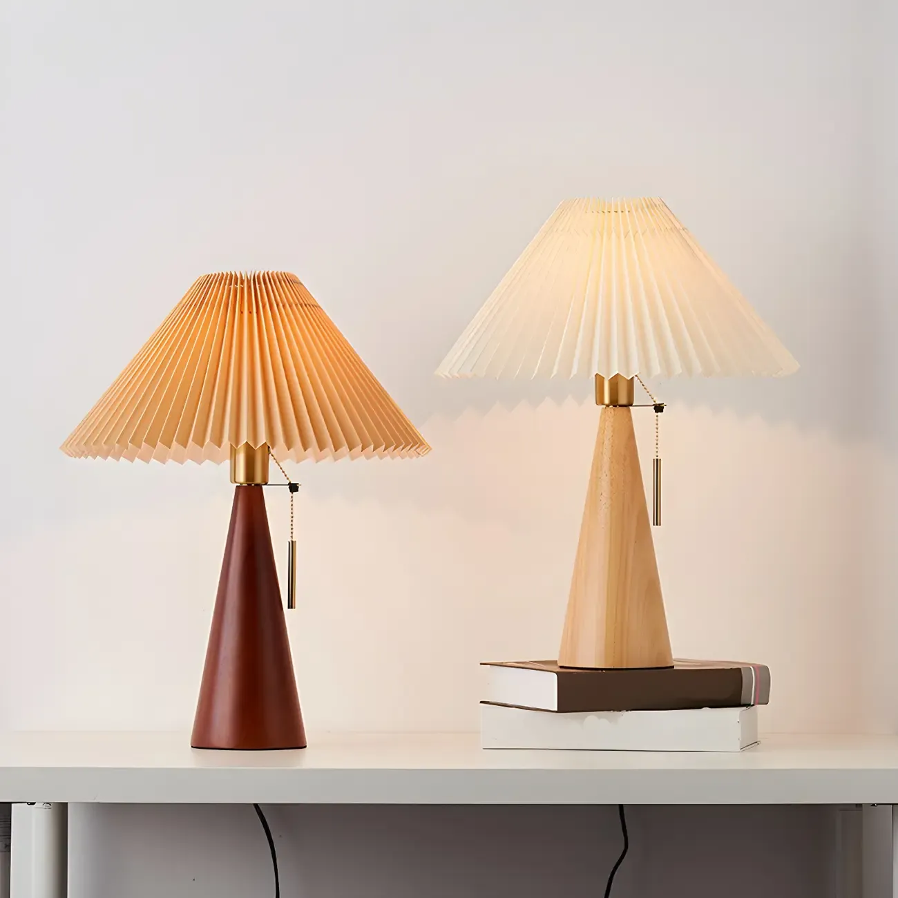 Modern Remote Wood Cone Bedside Table Lamp LED & Fabric  Image - 11