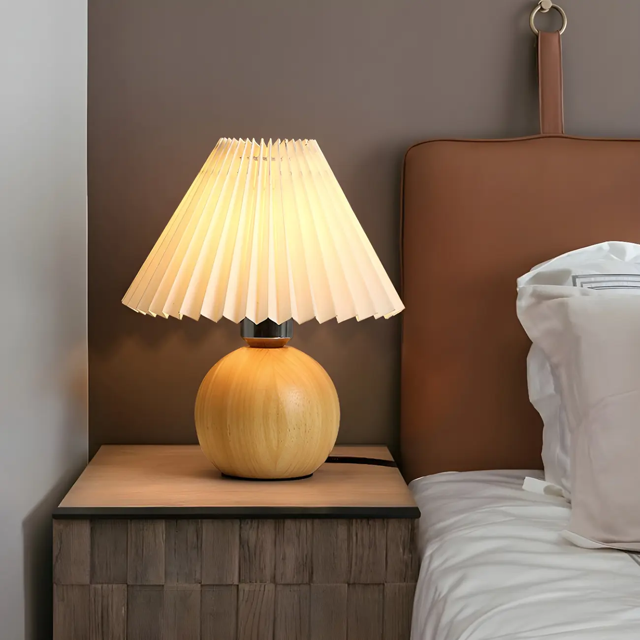 Small Global Wood Fabric Shade LED Table Lamp for Table Lamp Image - 1 | homeyfad