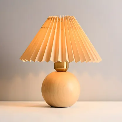 Small Global Wood Fabric Shade LED Table Lamp for Table Lamp Image - 2
