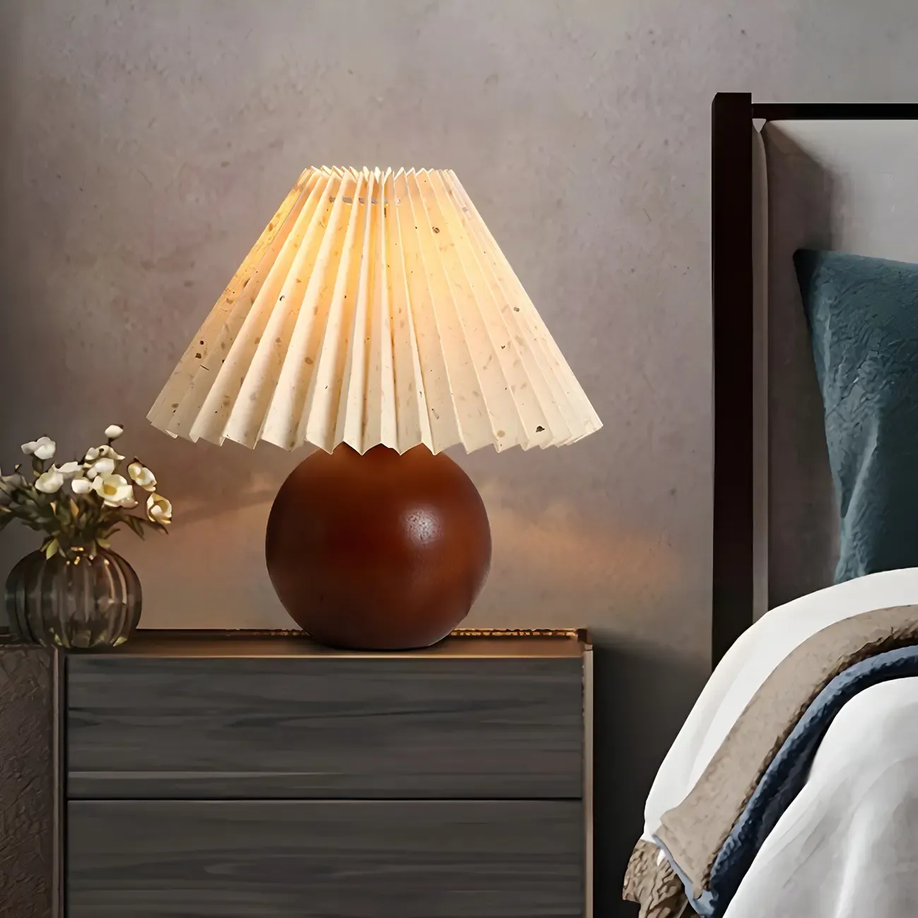 Small Global Wood Fabric Shade LED Table Lamp for Table Lamp Image - 6