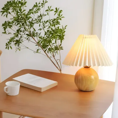 Small Global Wood Fabric Shade LED Table Lamp for Table Lamp Image - 11