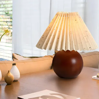 Small Global Wood Fabric Shade LED Table Lamp for Table Lamp Image - 10