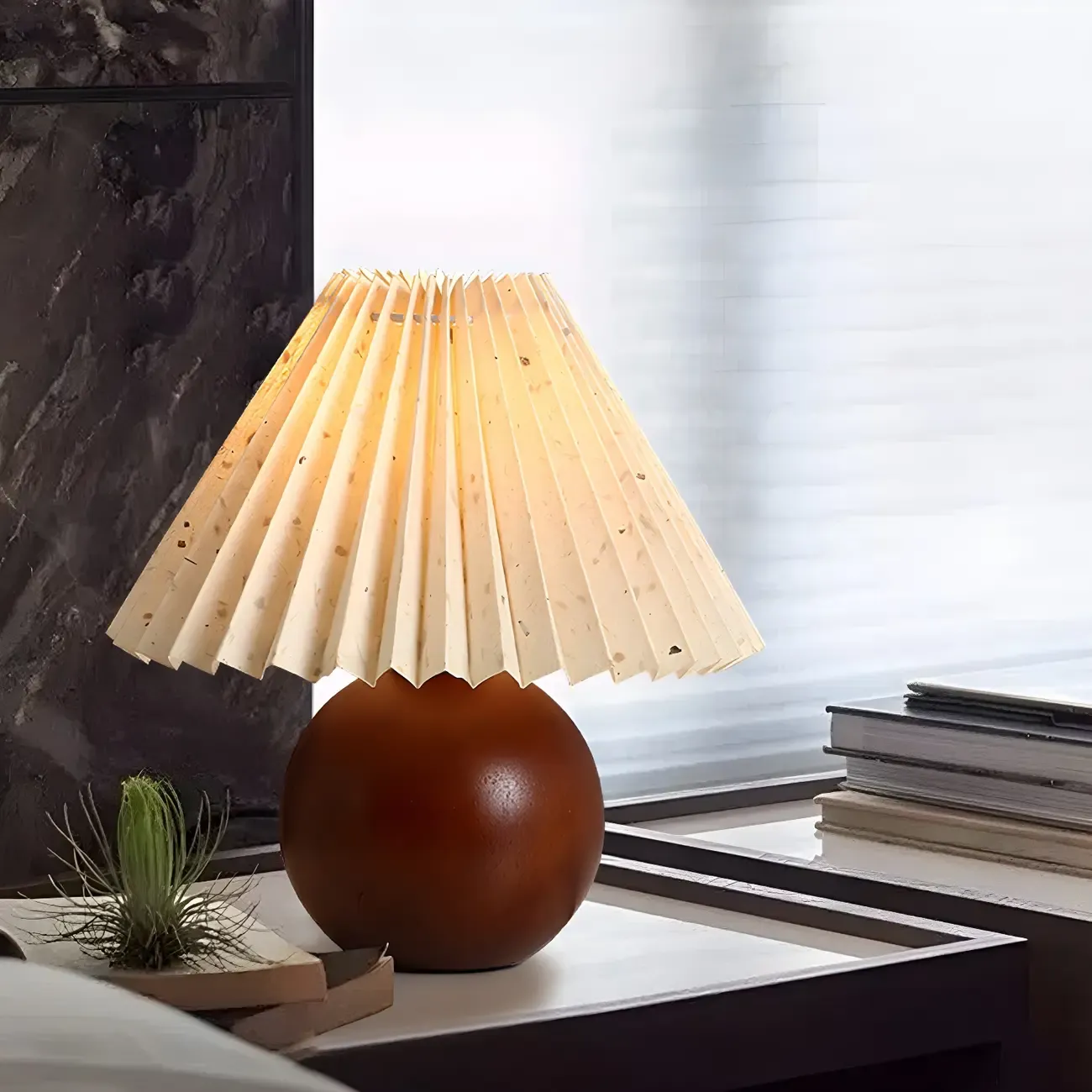 Small Global Wood Fabric Shade LED Table Lamp for Table Lamp Image - 9