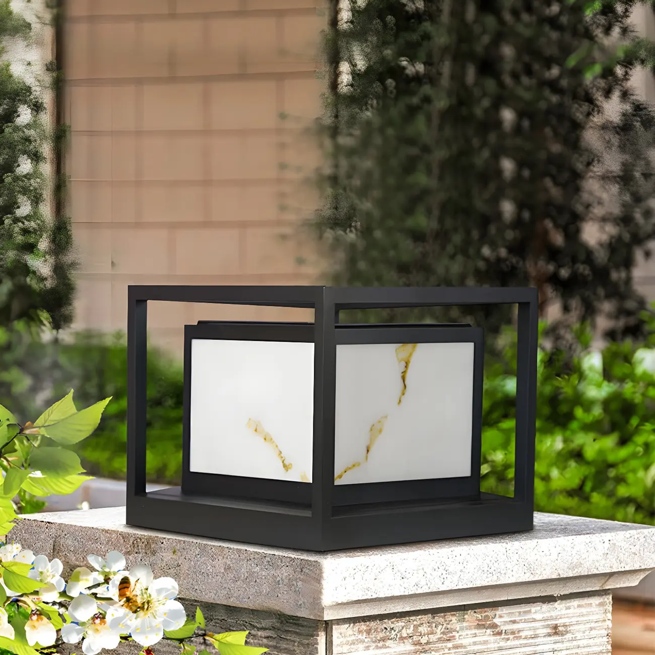 Elegant Solar Black Metal Cube Post Cap Light Image - 6 | homeyfad