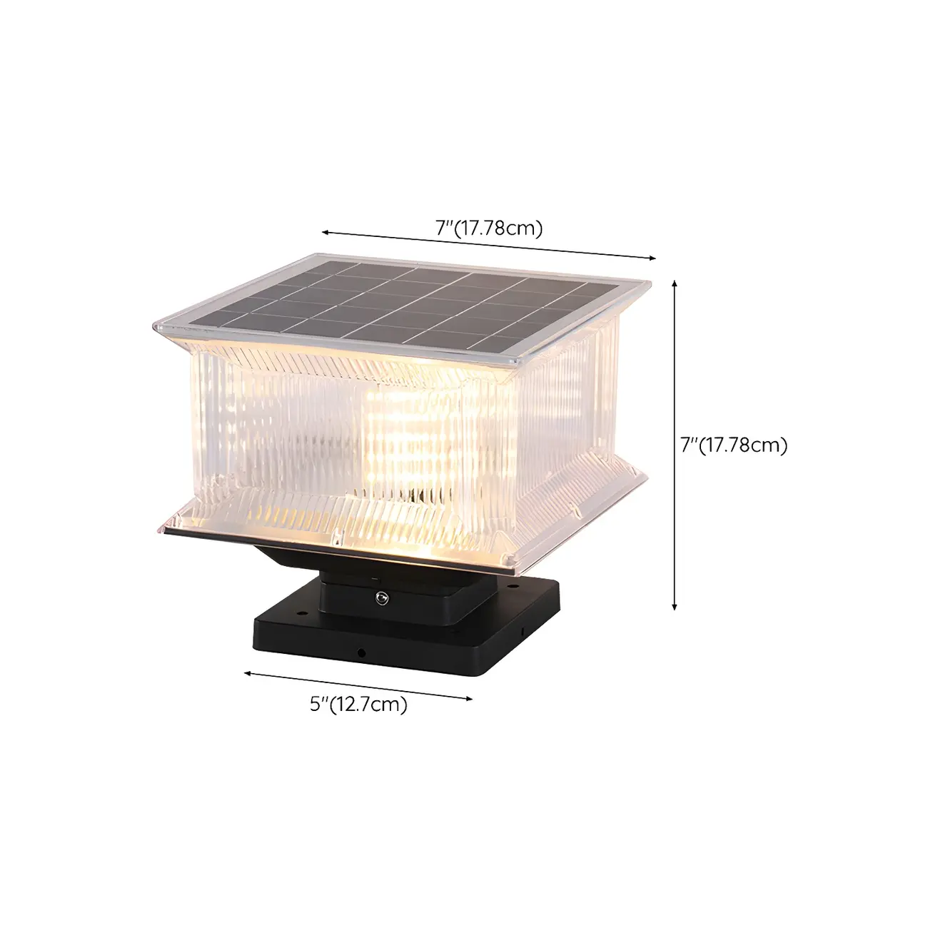 Modern Square Clear Solar Post Cap Light #size