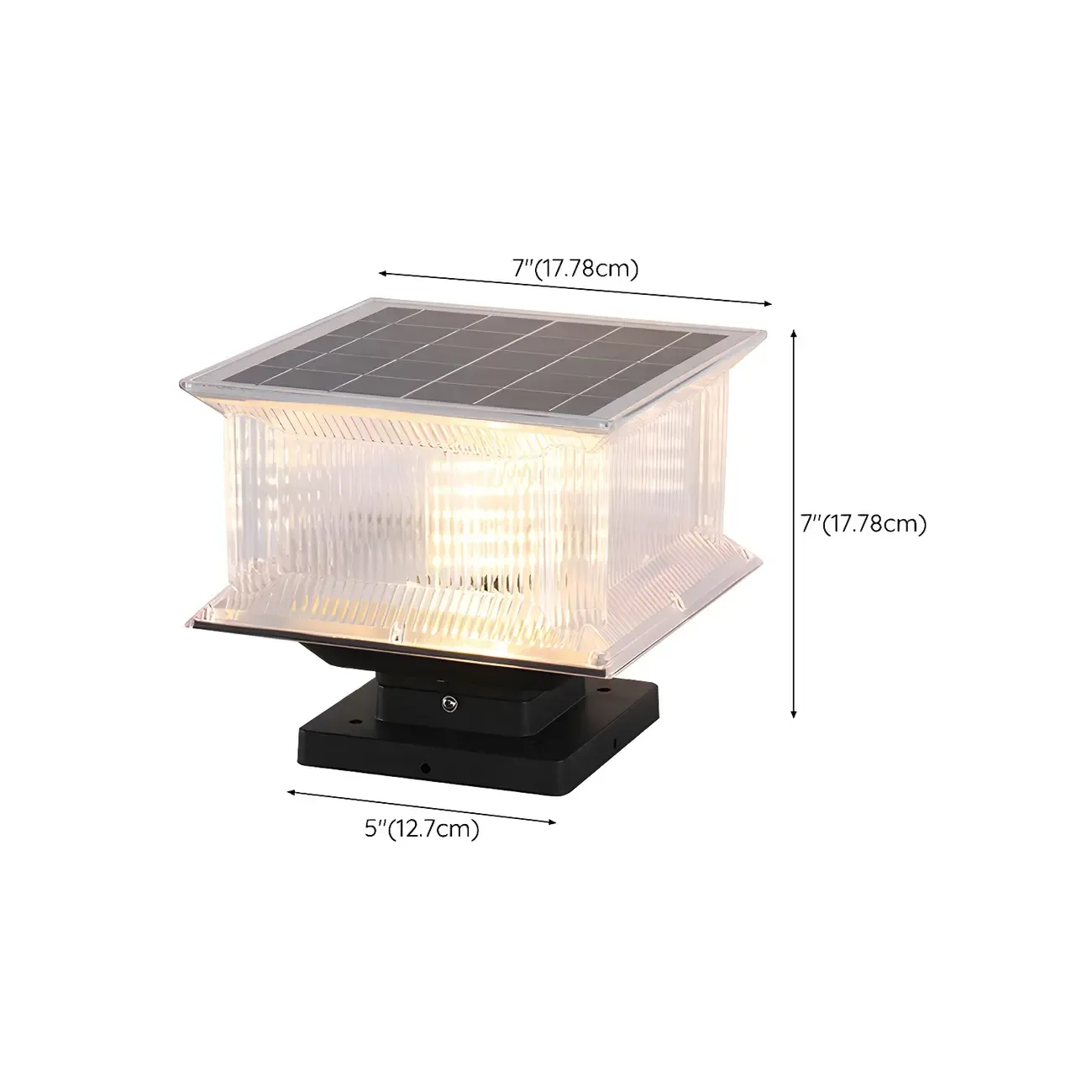 Modern Square Clear Solar Post Cap Light #size