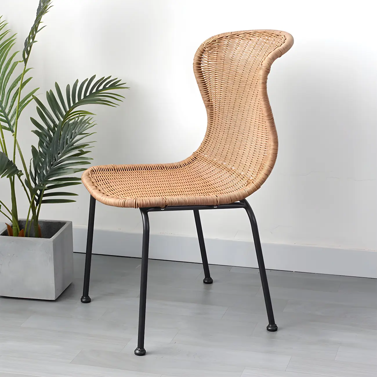 Tropical Light Brown Ourdoor Wicker Dining Side Chair Image - 1 | homeyfad